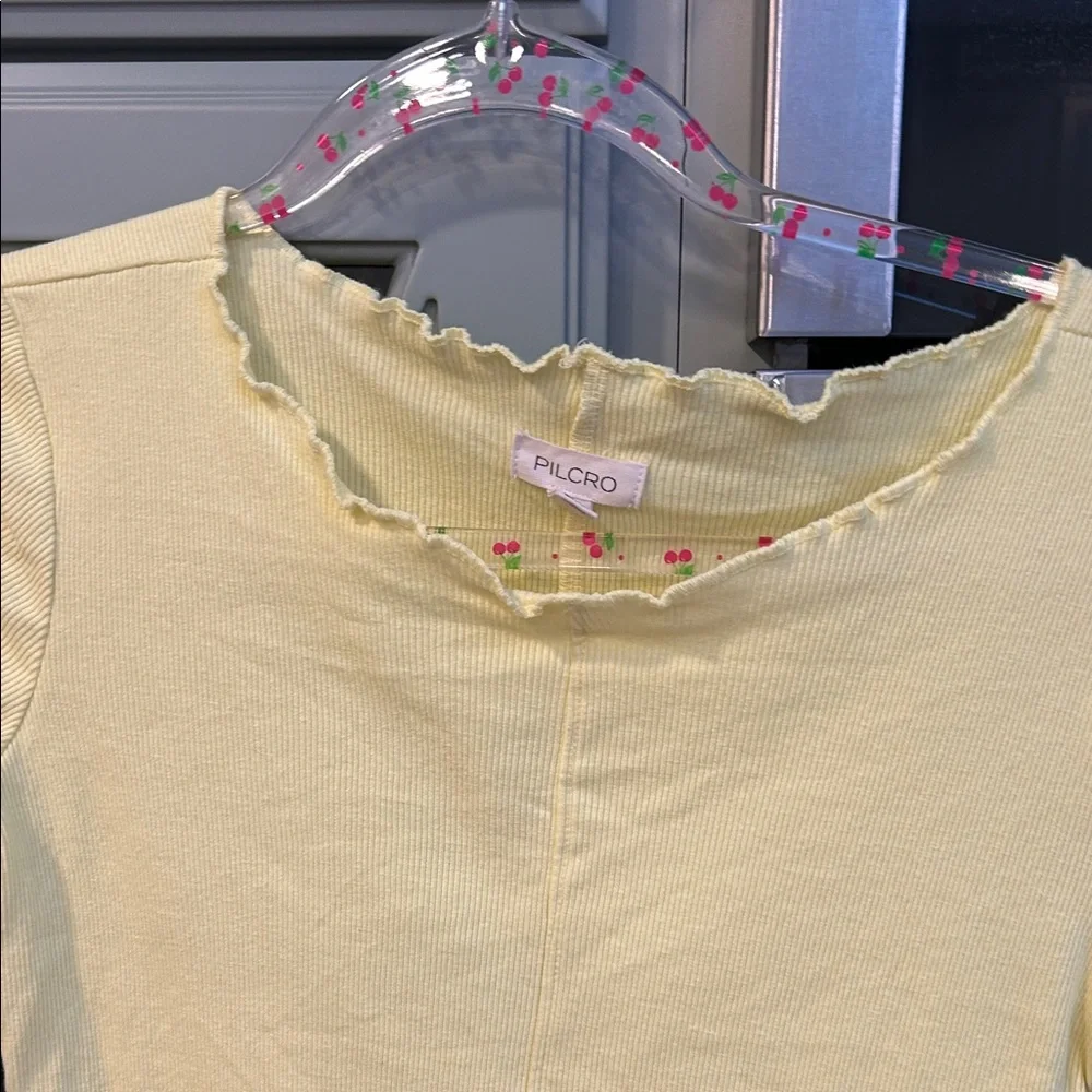 Pilcro Anthropologie Yellow Ruffled Cotton Top XS